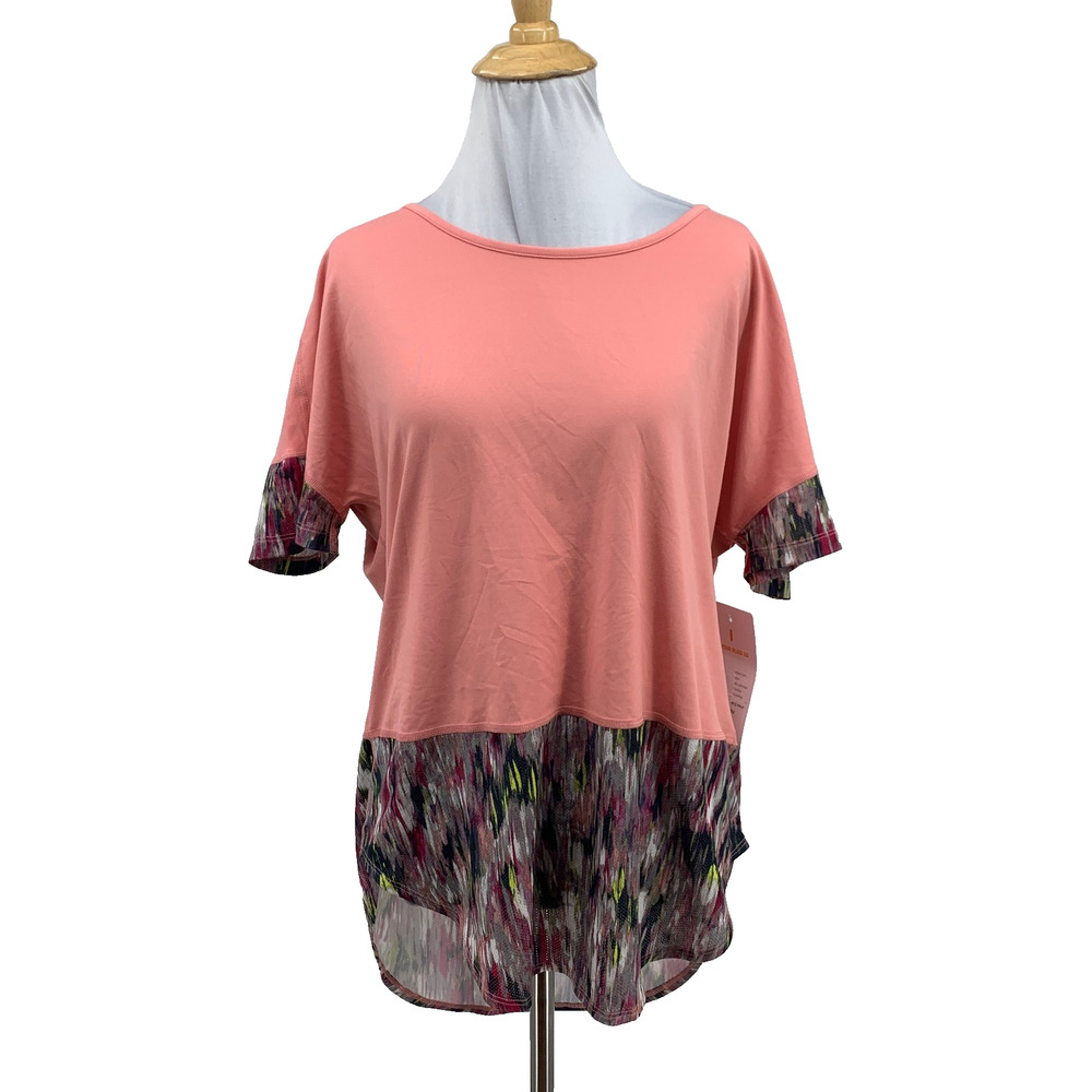 Lucy Top Womens M Medium Salmon Be Your Bliss Short Sleeve Curved Paneled Shirt